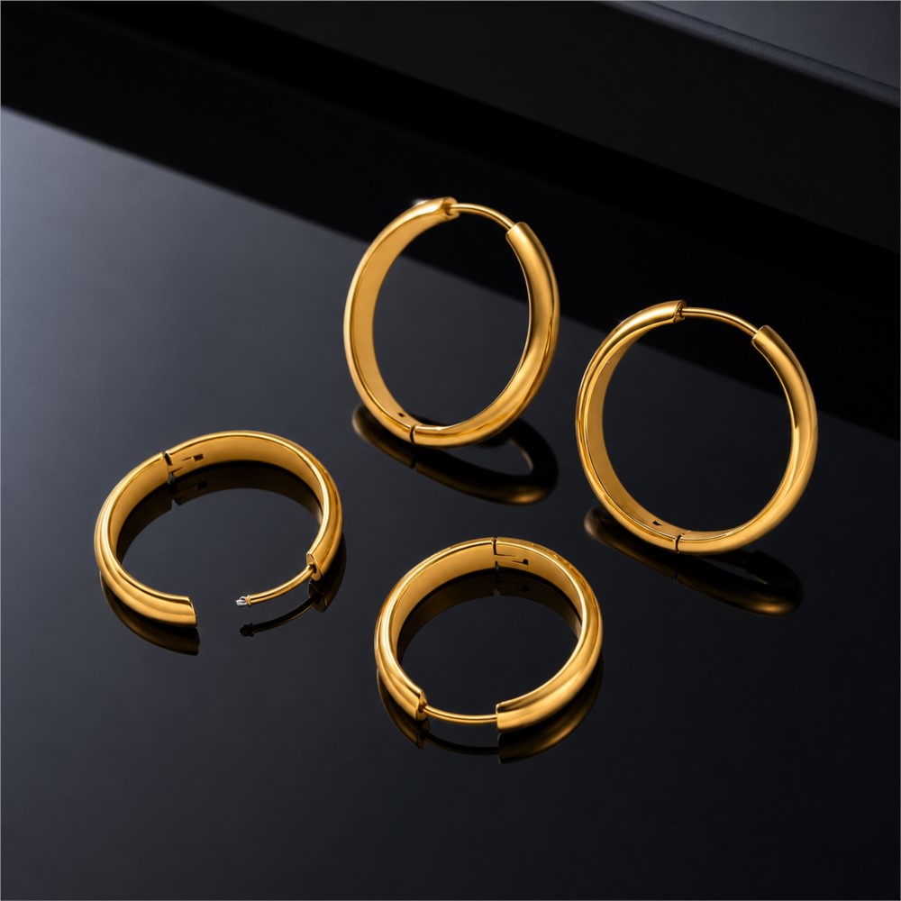 Women'S Fashion Earrings - ต่างหูห่วงกลมสแตนเลส 4 ชิ้น เครื่องประดับเจาะหูแฟชั่น สำหรับ DIY