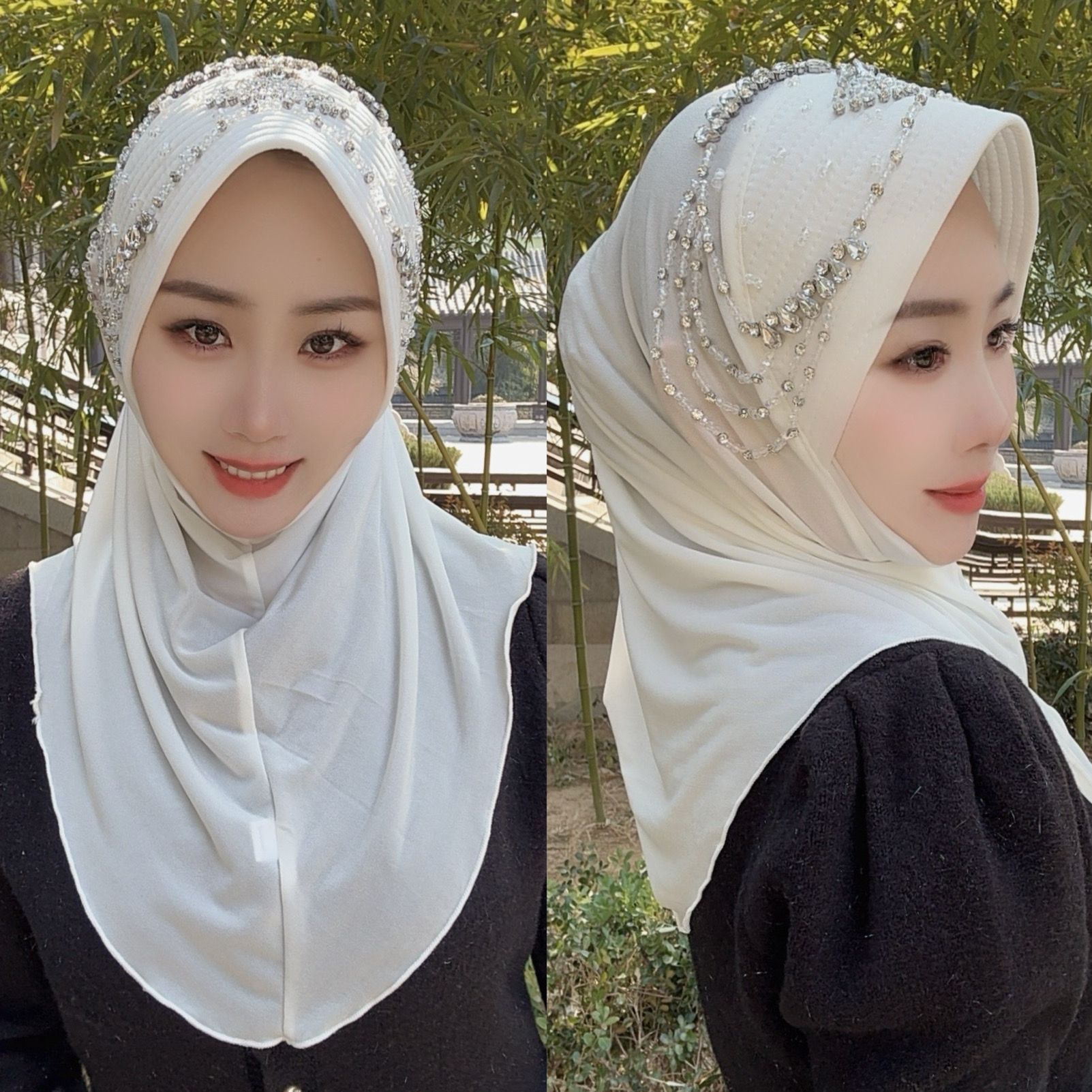 Women Fashion Malaysia - ผ้าคลุมศีรษะฮิญาบสำหรับสตรีมุสลิม ผ้าพันคอหรูหราประดับพู่ห้อย ผ้าคลุมศีรษะสำหรับละหมาด ประเทศมาเลเซีย ผ้าชีฟฟอน 05361