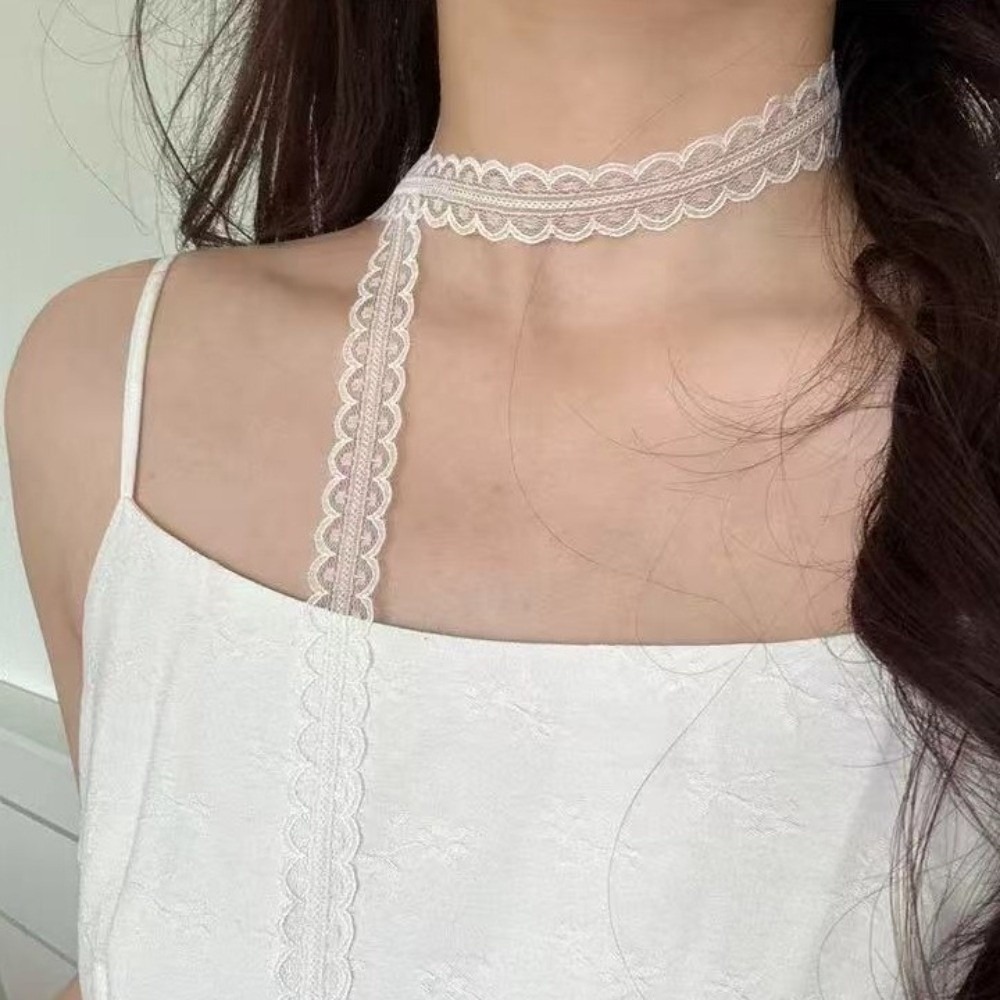 Women'S Fashion Layering - โชคเกอร์ลูกไม้สไตล์โกธิคหวานๆ ดีไซน์แบบซ้อนชั้น สายรัดลูกไม้ สไตล์ Y2k ผ้าพันคอไหมสไตล์บัลเล่ต์