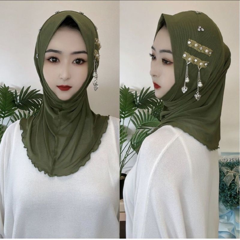 Women Fashion Malaysia - ผ้าคลุมศีรษะฮิญาบสำหรับผู้หญิงมุสลิม ผ้าพันคอหรูหราประดับพู่ห้อย ผ้าคลุมศีรษะสำหรับละหมาดจากมาเลเซีย ผ้าคลุมศีรษะอิสลาม ผ้าชีฟอง 05598
