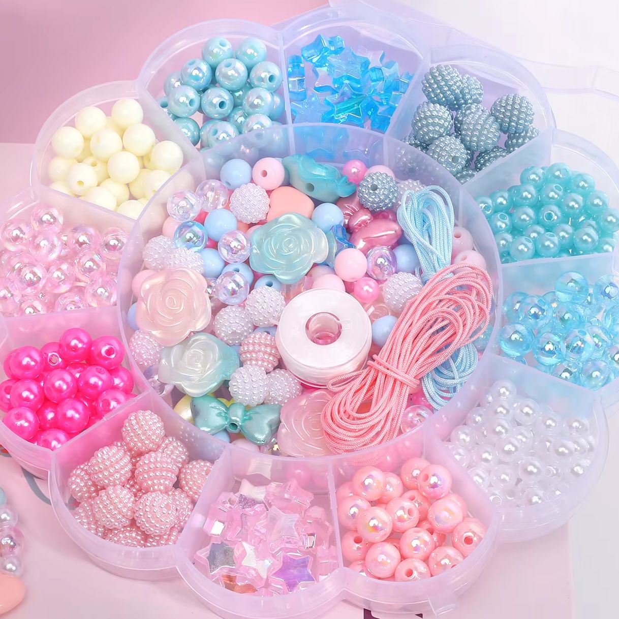 Women'S Fashion Earrings - ชุดลูกปัดอะคริลิกตกแต่งเครื่องประดับ DIY ทำมือ ลายดอกพลัมสีฟ้าและชมพู ขนาด 0.6-2.6