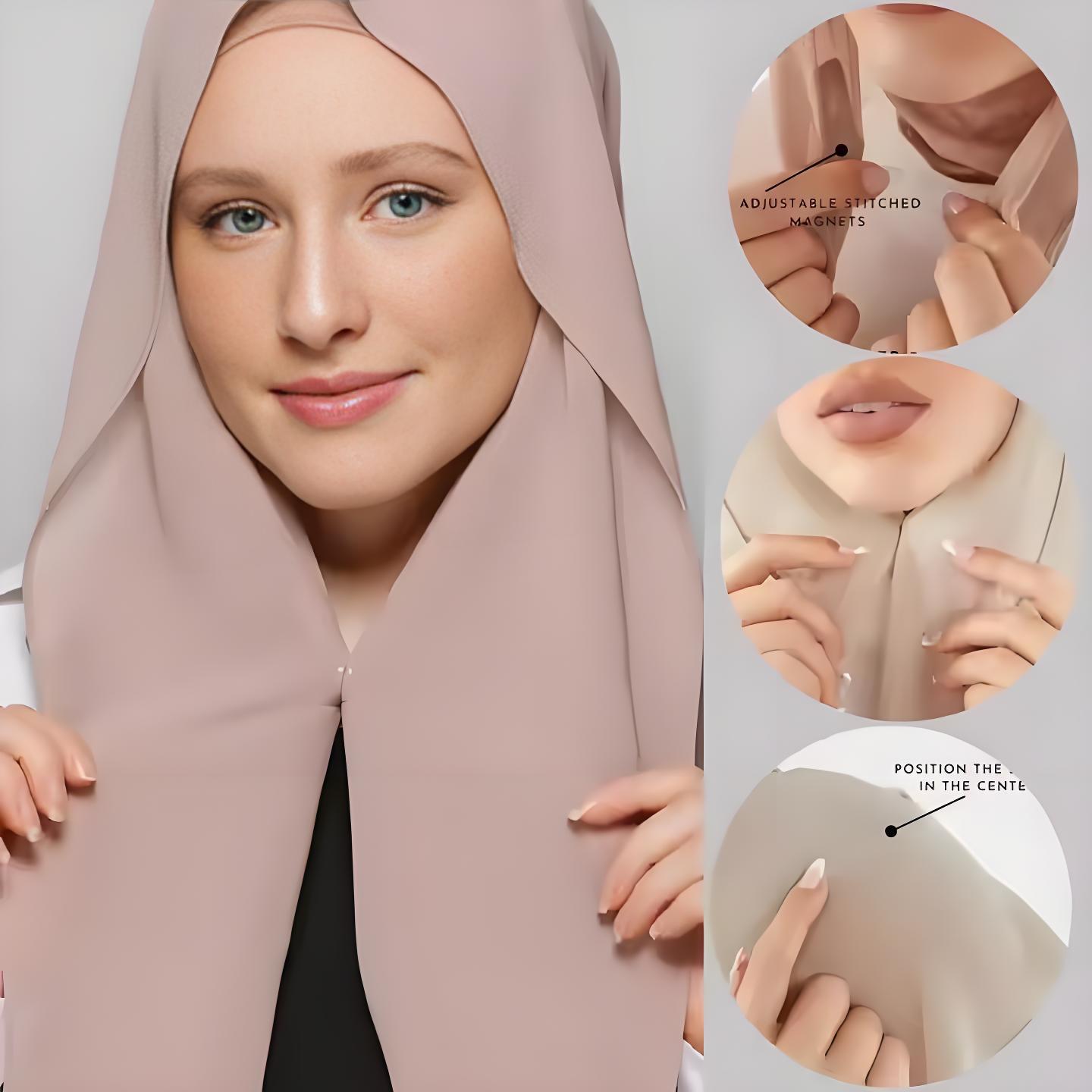 Women Fashion Malaysia - ฮิญาบชีฟองแบบใหม่พร้อมตัวล็อกแม่เหล็ก ผ้าคลุมไหล่สีพื้นอเนกประสงค์กันลื่นสำหรับผู้หญิง สวมใส่ง่าย