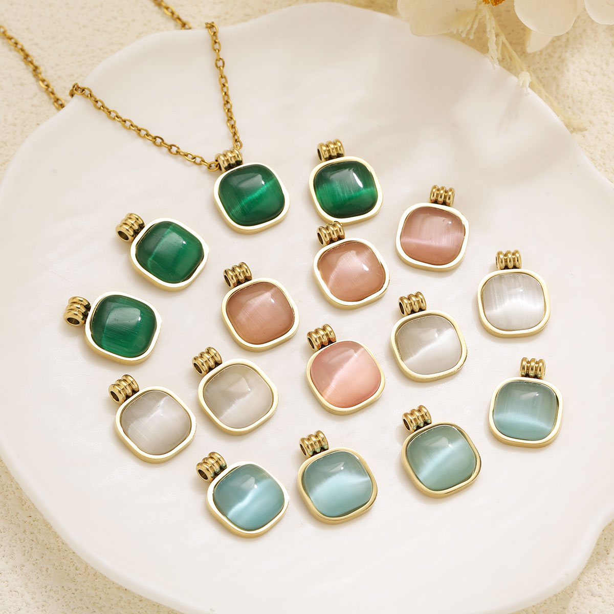 จี้หินตาแมวทรงสี่เหลี่ยมมน 2 ช - Women'S Fashion Earrings บทวิจารณ์และราคา