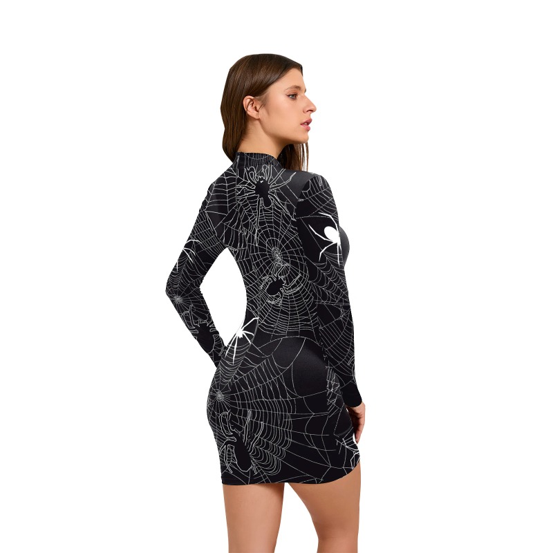 ชุดเดรสพิมพ์ลายใยแมงมุมฮาโลวีน - Bodycon Dress Women บทวิจารณ์และราคา